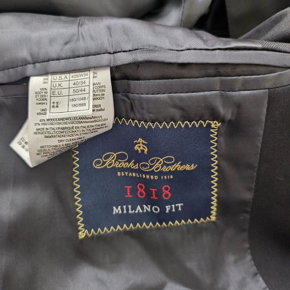 Brooks Brothers 1818 Milano Suit Jacket 40S & Pants 34 Dark Blue Wool Set Italy - Picture 6 of 15